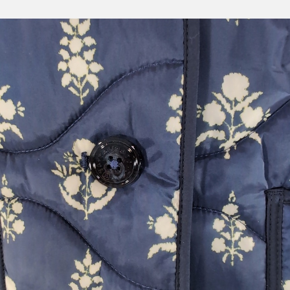 TALBOTS Quilted Collarless Jacket in Ditsey Foulard Navy/White Size 1X - Picture 8 of 12